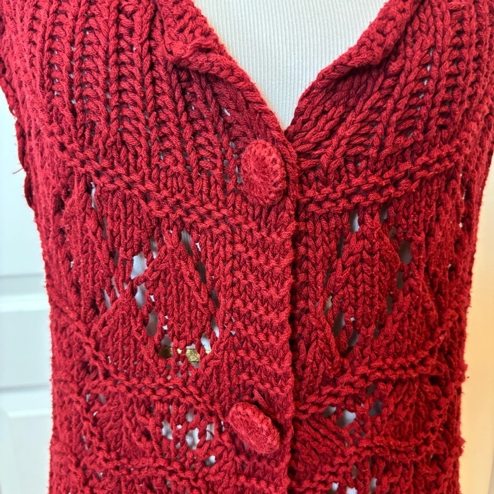 Coldwater Creek Maroon Open Knit Button Front Vest Sz S (6–8) - Picture 2 of 7